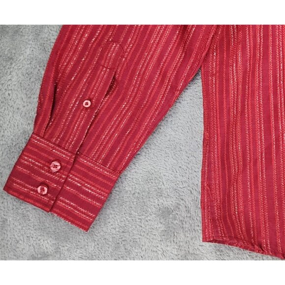 Lamasini Shirt Mens Large Red Striped Metallic Retro Button Up Long Sleeve - Picture 10 of 13